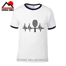 2019 Batimentos Cardíacos Raquete De Tênis da moda de algodão dos homens T-Shirt engraçado harajuku camiseta hombre branco camisas pretas de t de volta para o futuro(China)