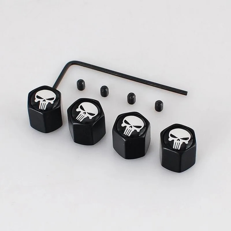 

Anti-Theft Black Metal Skull Emblem Car Tire Valve Caps Tyre Stems Auto Wheel Tire Accessories