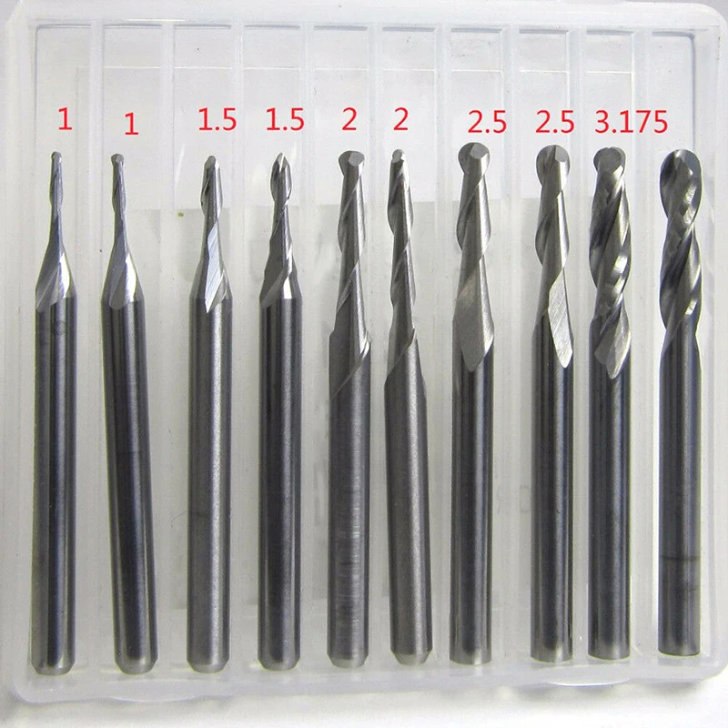 

Ball Nose End Mills 3.175mm 10pcs Set Straight Shank CNC Engraving Router Bit