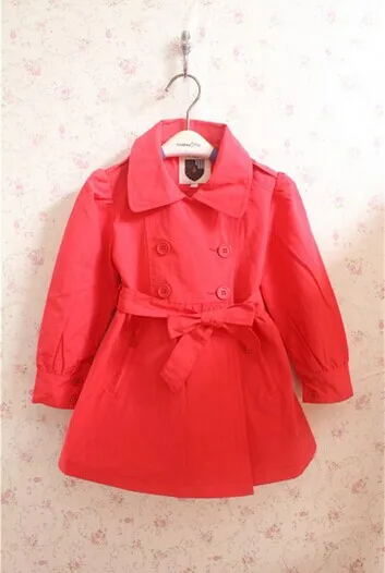 Top quality 2014 new designer 2 color children coat French brand girls belt Autumn Winter coat
