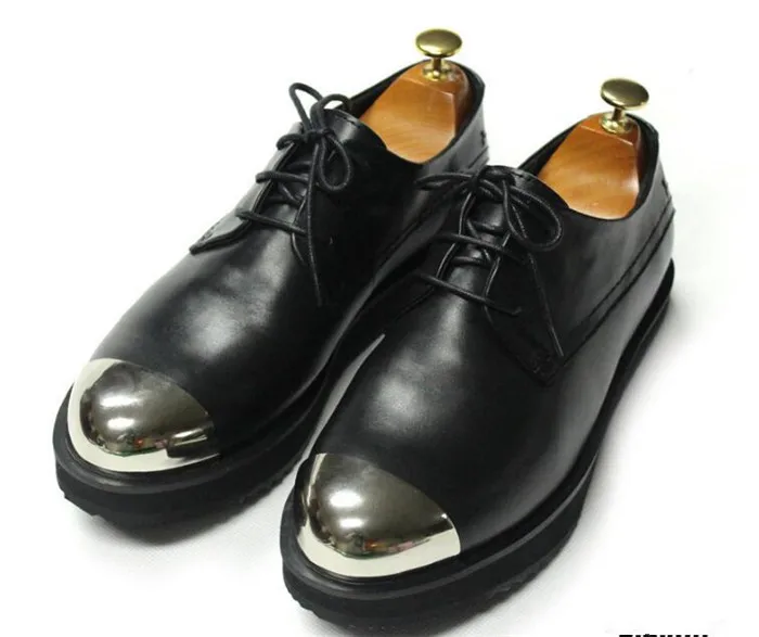 Для мужчин круглый носок Кружево на шнуровке на толстой подошве обувь в стиле Дерби осень-зима ручной работы с металлическим носком платье в полоску Обувь Оксфорд Обувь - Цвет: Черный