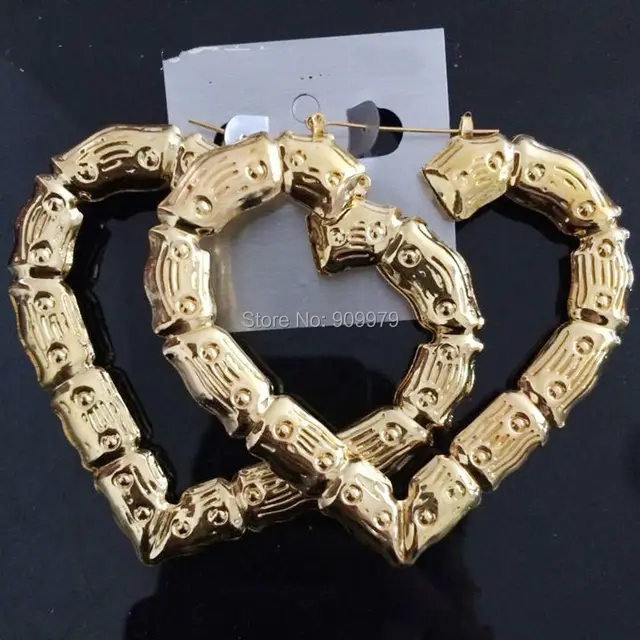 Heart Bamboo Hoop Earrings Shiny Elegent Lover Lady Gifts Fashion Heart Bamboo Hoop Earrings Shiny Elegent Lover Lady Gifts Fashion S Ear Wedding Party Dress Gold
