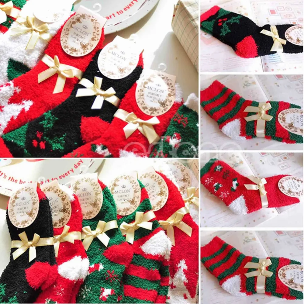 

2019 New Xmas Gift 1 Pair Christmas Woman Men Warm Soft Winter Cozy Socks New Year Gift