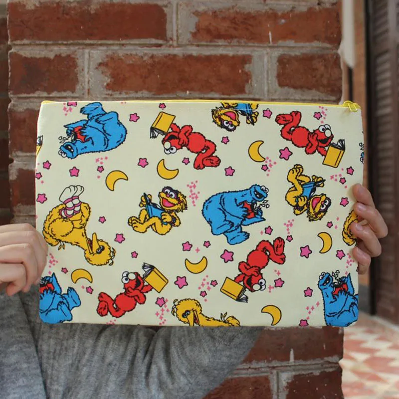 

1 Pcs Cartoon Hot Sale Sesame Street Canvas Document Bag Office A4 File Folder Stationery Organizer