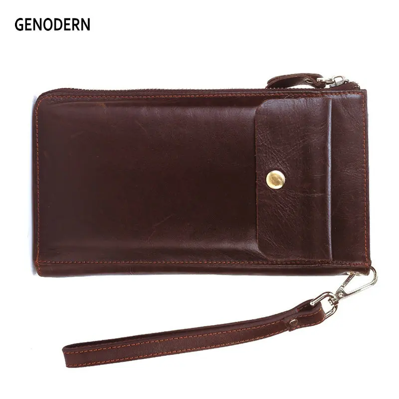 

GENODERN Men Clutch Wallets with Phone Bag Multi Card Holder Genuine Leather Male Clutch Wallets Long Purses Men's Clutch Wallet