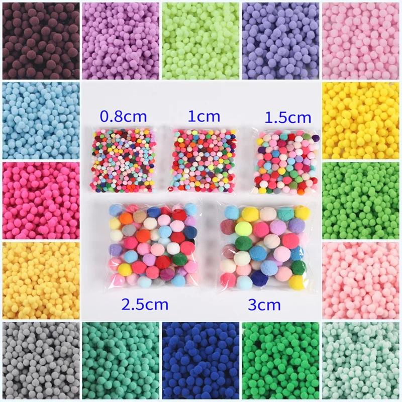 

Wholesale Multi Size Colorful Pompoms DIY Dolls Garment Handmade Material Soft Fluffy Pom Poms Ball For DIY Kids Toy Accessories