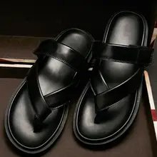 Летние туфли из натуральной кожи Для мужчин сандалии шлепанцы Hook& Loop Slip-On Повседневное Мокасины мягкой платформе Приморский повседневная обувь тапочки