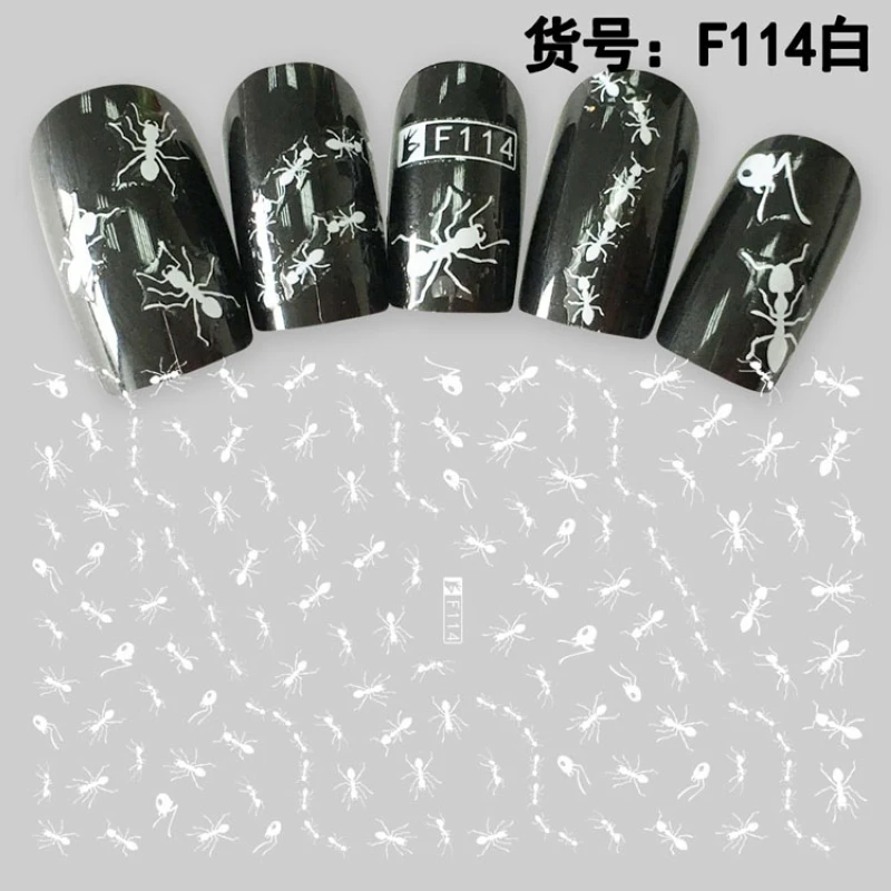 

UPRETTEGO SUPER THIN SELF ADHENSIVE 3D NAIL ART NAIL SLIDER STICKER BLACK WHITE ANT SQUARE LETTER STONE TEXTILE F114-120