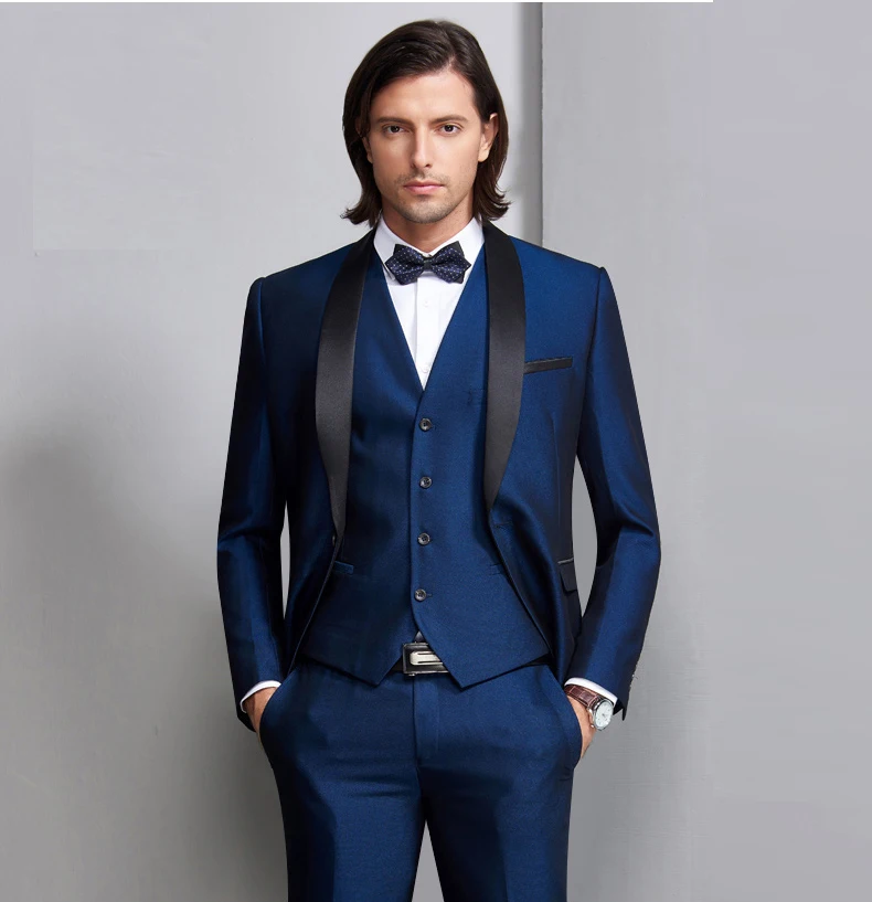 Grey Silver Mens Suits Wedding Suits for Groom Tuxedos(Jacket+Pants+Vest) Three Pieces Groomsmen Suits Regular Big Sizes - Цвет: picture style color