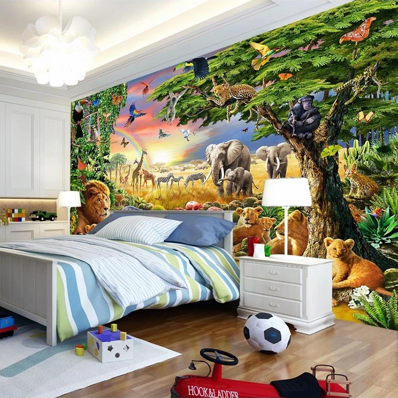 Фотообои из нетканого материала на заказ 3D мультфильм луга животное Лев Зебра