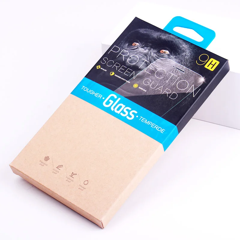 

KJ-466 600pcs Kraft Paper Packaging Box FOR Tempered GlassScreenProtector Retail for huawei others Packaging BOX with Hanger