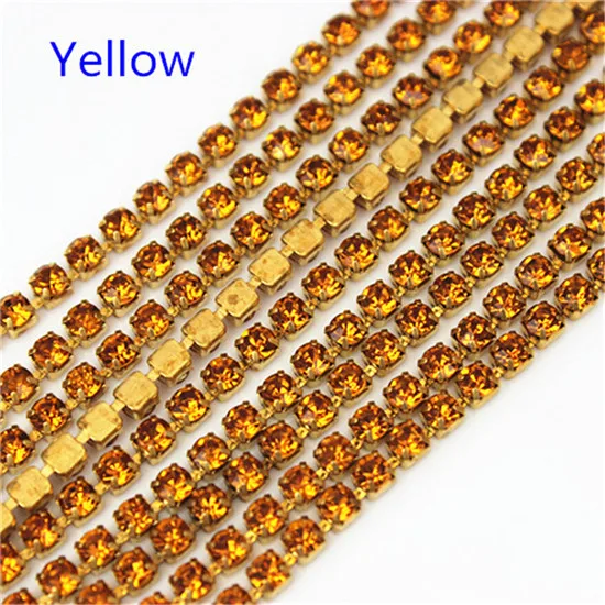 2mm 2.5mm 2.8mm 3mm 2Yard Colorful Sew on Crystal Rhinestone Cup Chain Gold Based Claw for Party Dinner Dress Accessories 8Y1200 - Цвет: Crystal Yellow