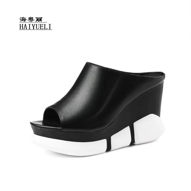 

Top Product Women Shoes Genuine Leather Pure Handmade Wedge Sandals Fish Head High Heels