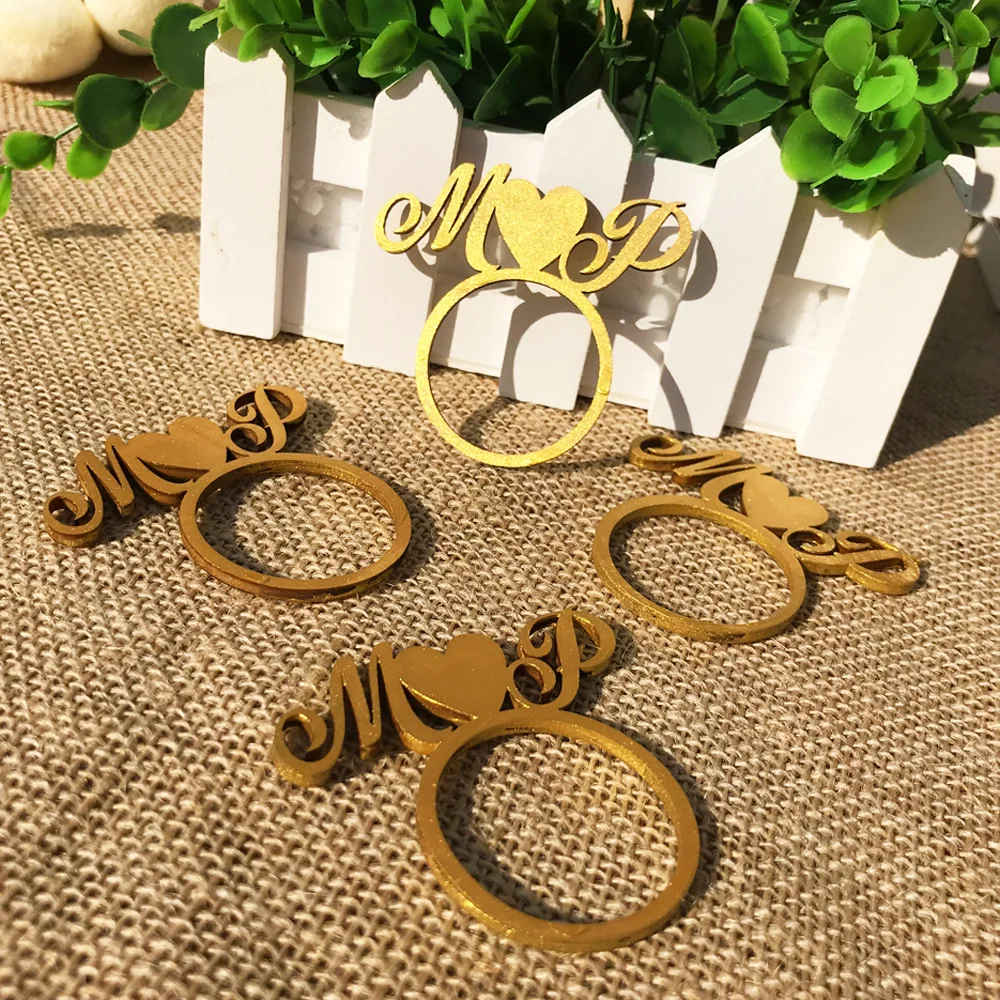 Personalized Wooden  Wood Laser Cut Napkin Ring with Heart Wedding Party Table Decoration Birthday party deecoraitons 20pcs