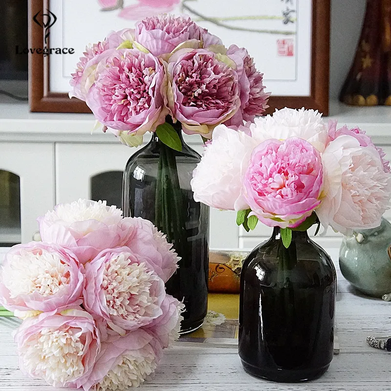 silk peony flowers artificial wedding bouquet fake flowers home floral decor (2)