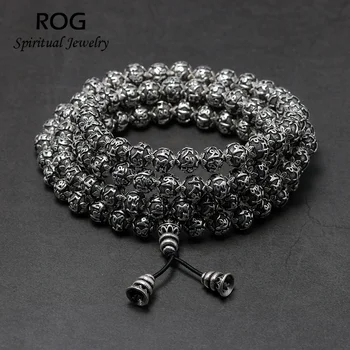 

108 Beads Mantra Bracelets For Men Women 990 Sterling Silver Prayer Beads Bracelet Om Mani Padme Hum Tibetan Buddhism Jewelry