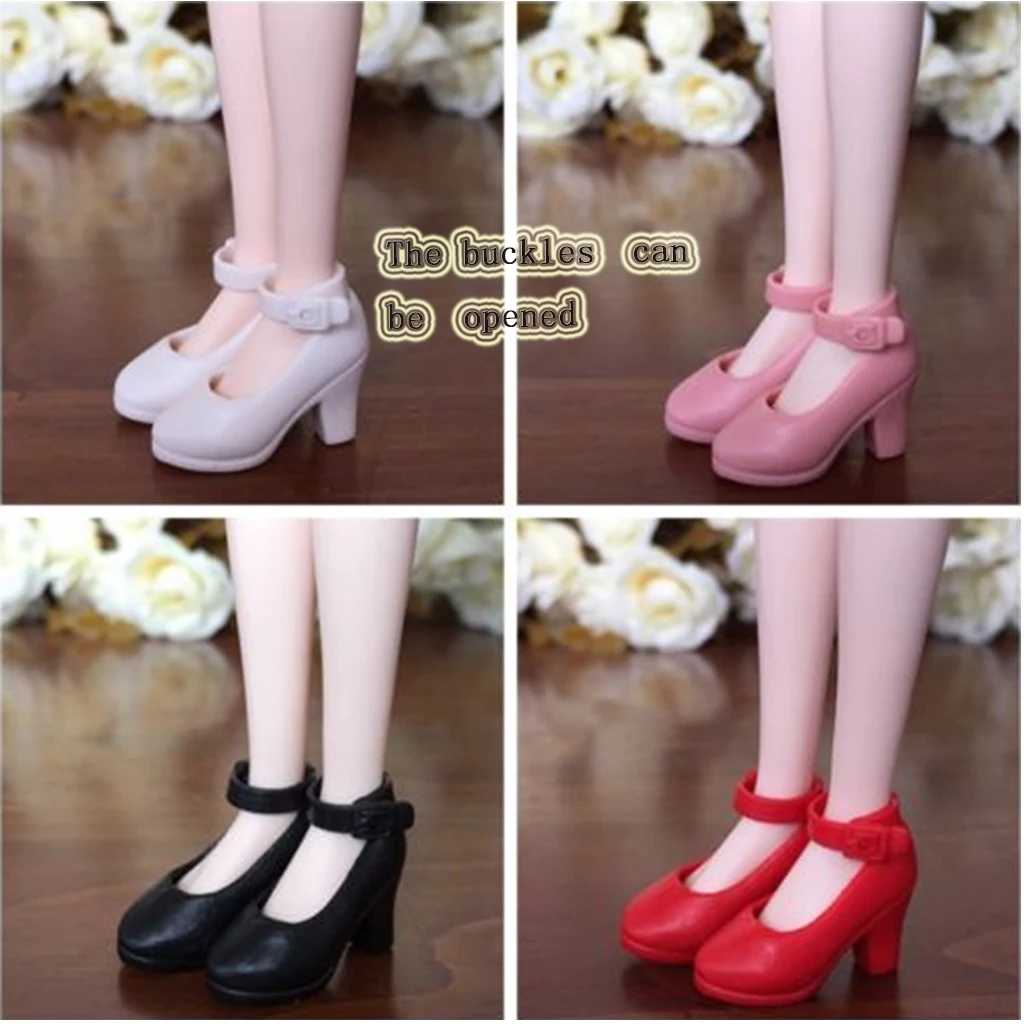 4Pairs/Set 1/6 Scale Doll Shoes Fashion High Wedge Heel Shoes with Open Buckle For Girls Doll House Decor Outfits Accessories