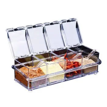 

Kitchen Gourmet Acrylic Seasoning Box with 4 Serving Spoons, Nice Design for Kitchen (Seasoning Box)