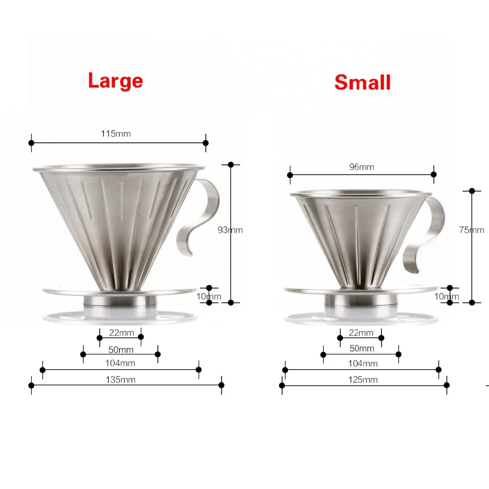 Многоразовый фильтр для кофе ROKENE, конусная капельница для кофе, Безбумажная Кофеварка из нержавеющей стали V60, стильная кофеварка с идеальной подставкой