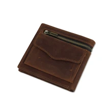 Top Quality Cow Genuine Leather Men Wallet Zipper Luxury Brand Solid Hasp Coin Pocket Card Holder Clamp For Money Short Male Pur