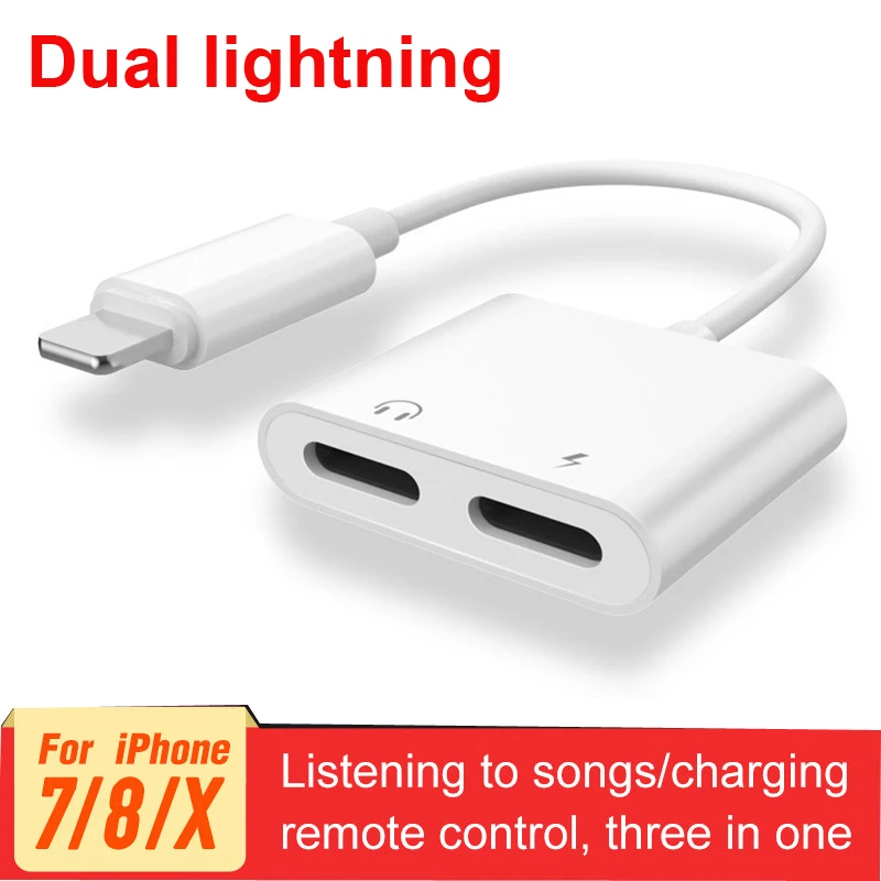 Goedkoop Voor iOS 11 2 in 1 Charger Adapter Voor Dual Bliksem Jack Hoofdtelefoon Koptelefoon Audio Kabel Opladen Luisteren Voor iPhone X 7 plus