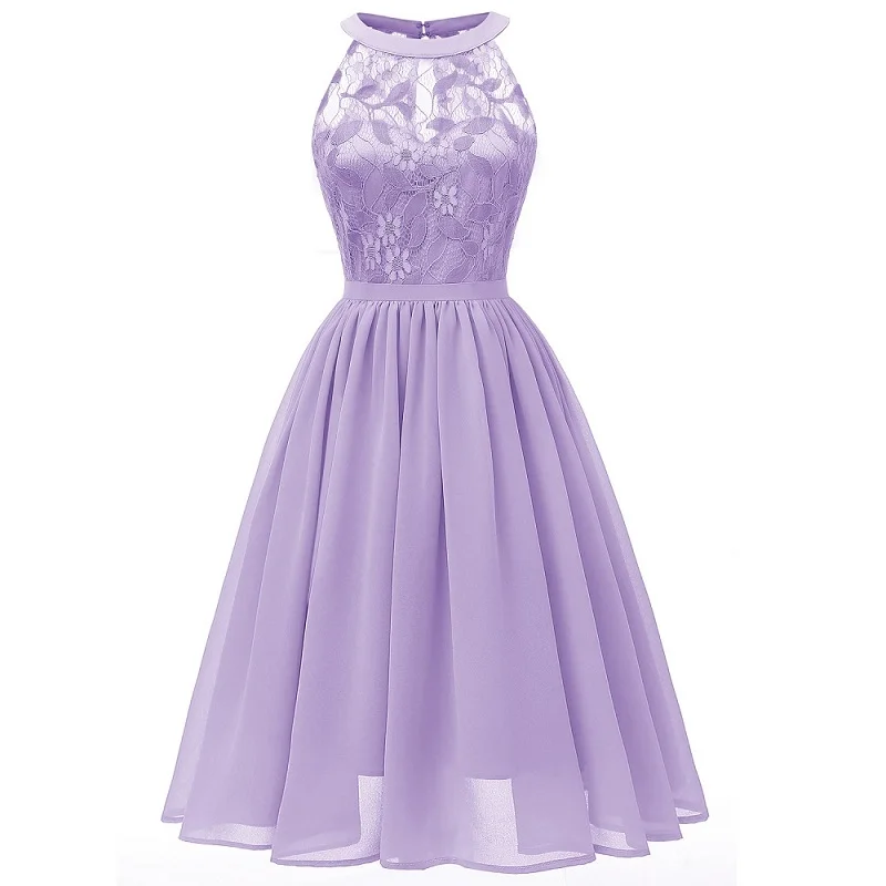 Элегантные кружевные шифоновые вечерние платья миди в стиле пэчворк, женские летние платья без рукавов, фиолетовые Вечерние платья