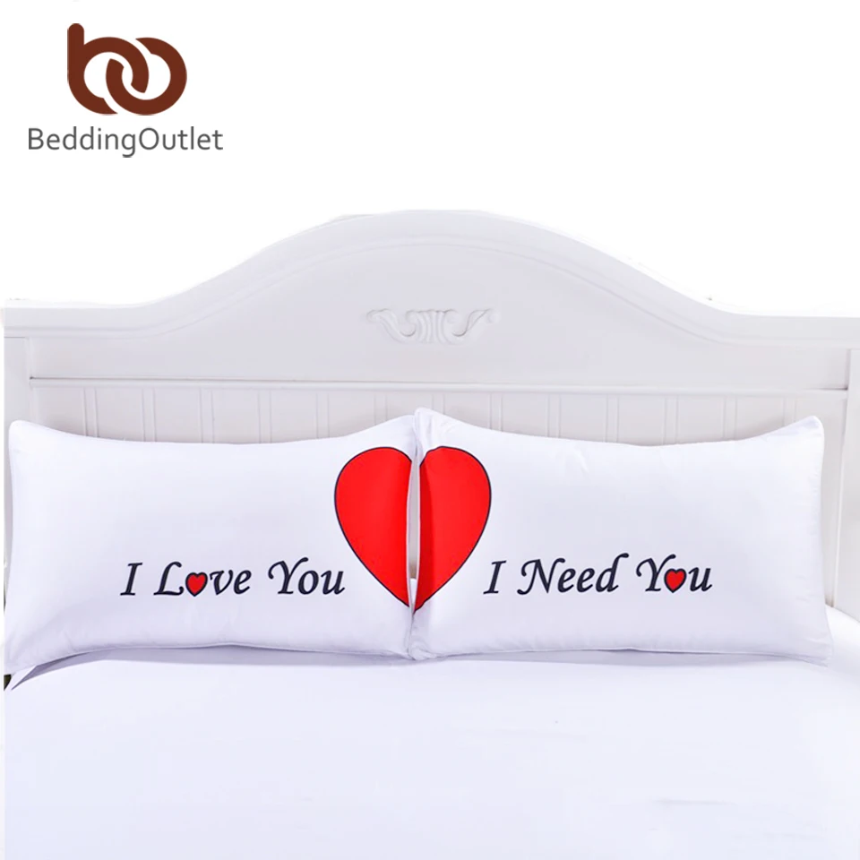 

BeddingOutlet Set of 2 LOVE Cute Pillow Cases Red Heart Together Pillowcase Super Soft Pillow Cover for Wedding Valentine's Gift