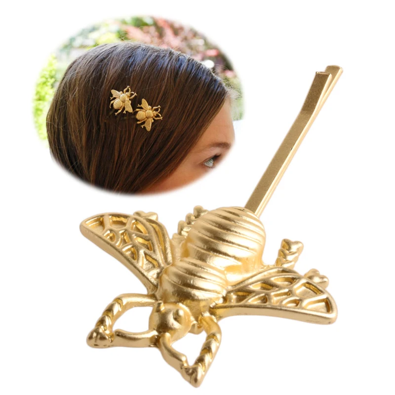 

Women Fashion gold Bee Hairpin Side Clip Headwear Barrette Bobby Pins