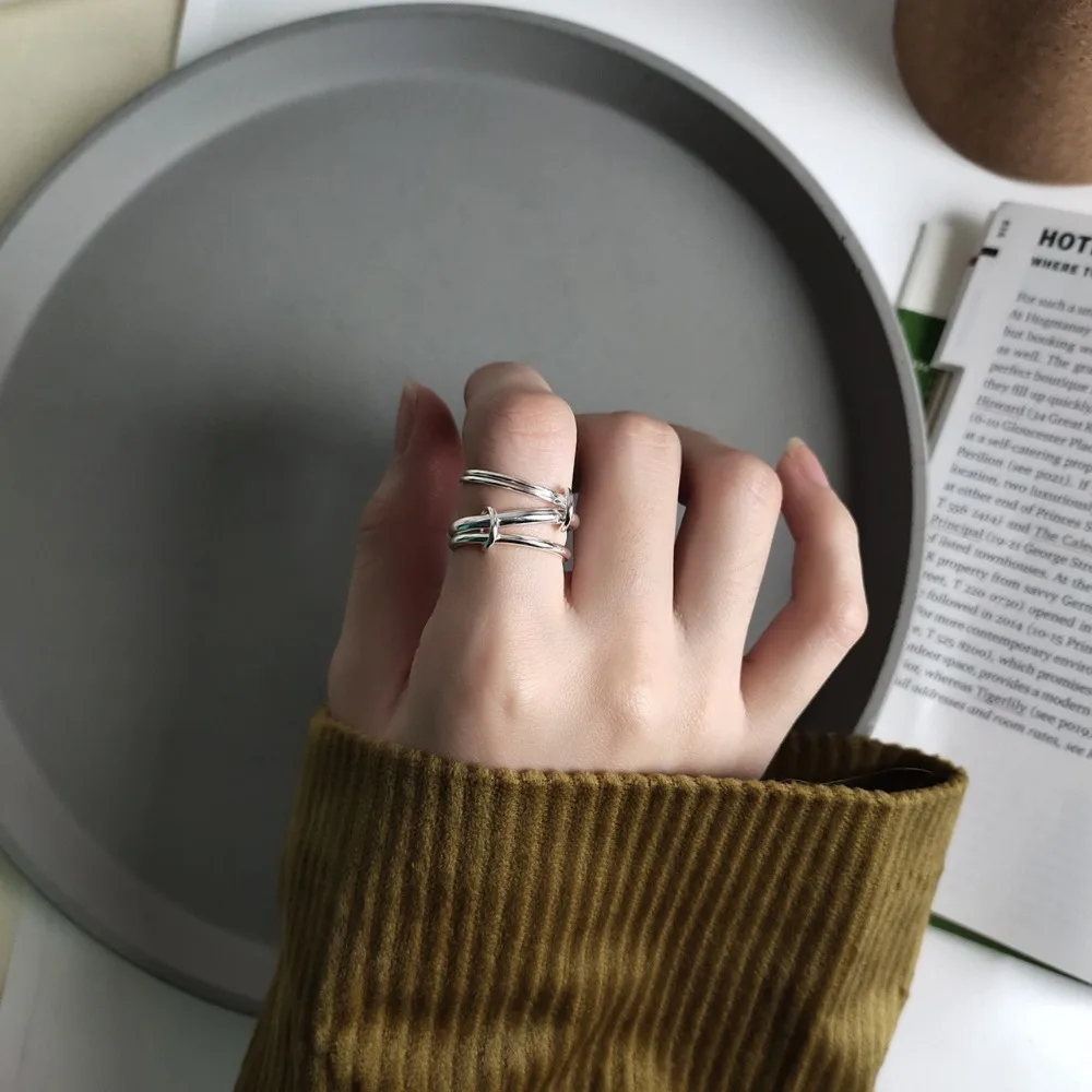 SHANICE INS, корейское кольцо из стерлингового серебра 925 пробы, тяжелая промышленность, геометрические многогранные линии, бижутерия для женщин, аксессуары, обручальные кольца