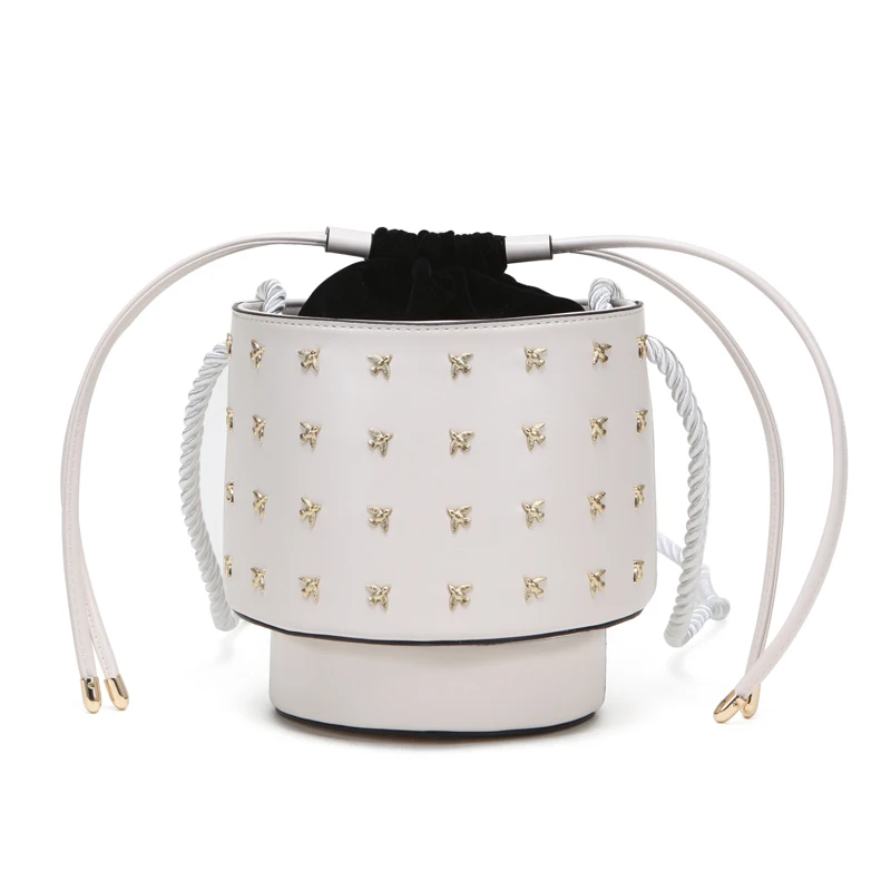 

2019 NEW Handmade Rivets Bucket Bags Mini Korean fashion Shoulder Bags With Rope Drawstring Cross Body Bags