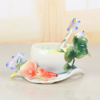 

3D Color Enamel Iris Coffee Mug Cup Bone China Tea Milk Set Creative Drinkware Ceramic Copa Friend Gift