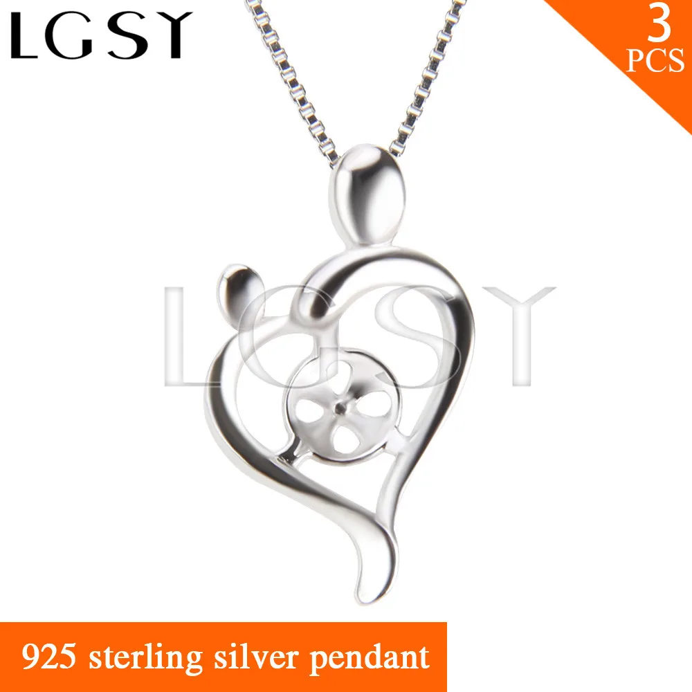 

Latest heart shape Mother and kid pendant accessories in 925 sterling silver for pearl pendant necklace 3pcs