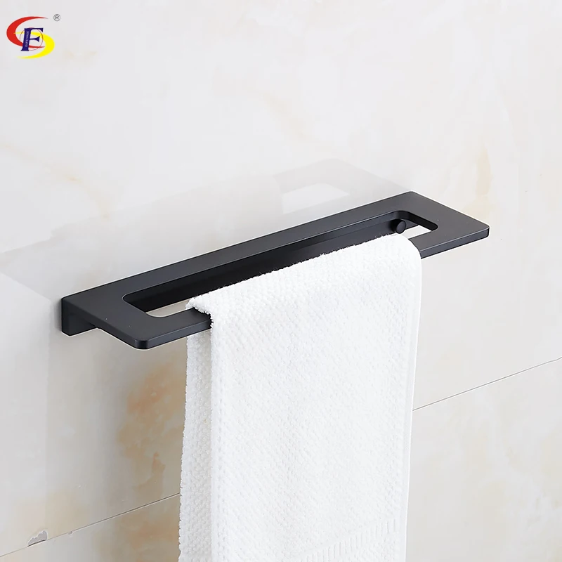 Wall Mounted Bathroom Non Nail Towel Bar Aluminum Black Lacquered Towel
