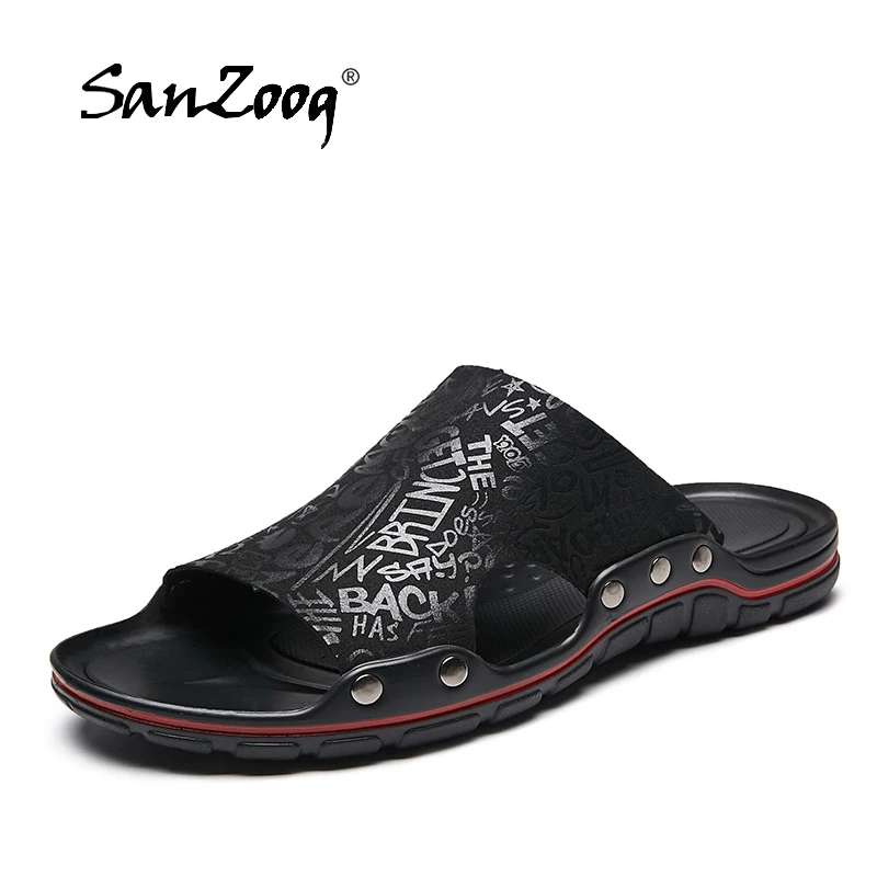 2019 New Men Slippers Super Cool Fashion Men's Slides Summer Beach Leather Slippers Man Casual Sandals Flat Flip Flops Big Size 2019 New Men Slippers Super Cool Fashion Men's Slides Summer Beach Leather Slippers Man Casual Sandals Flat Flip Flops Big Size