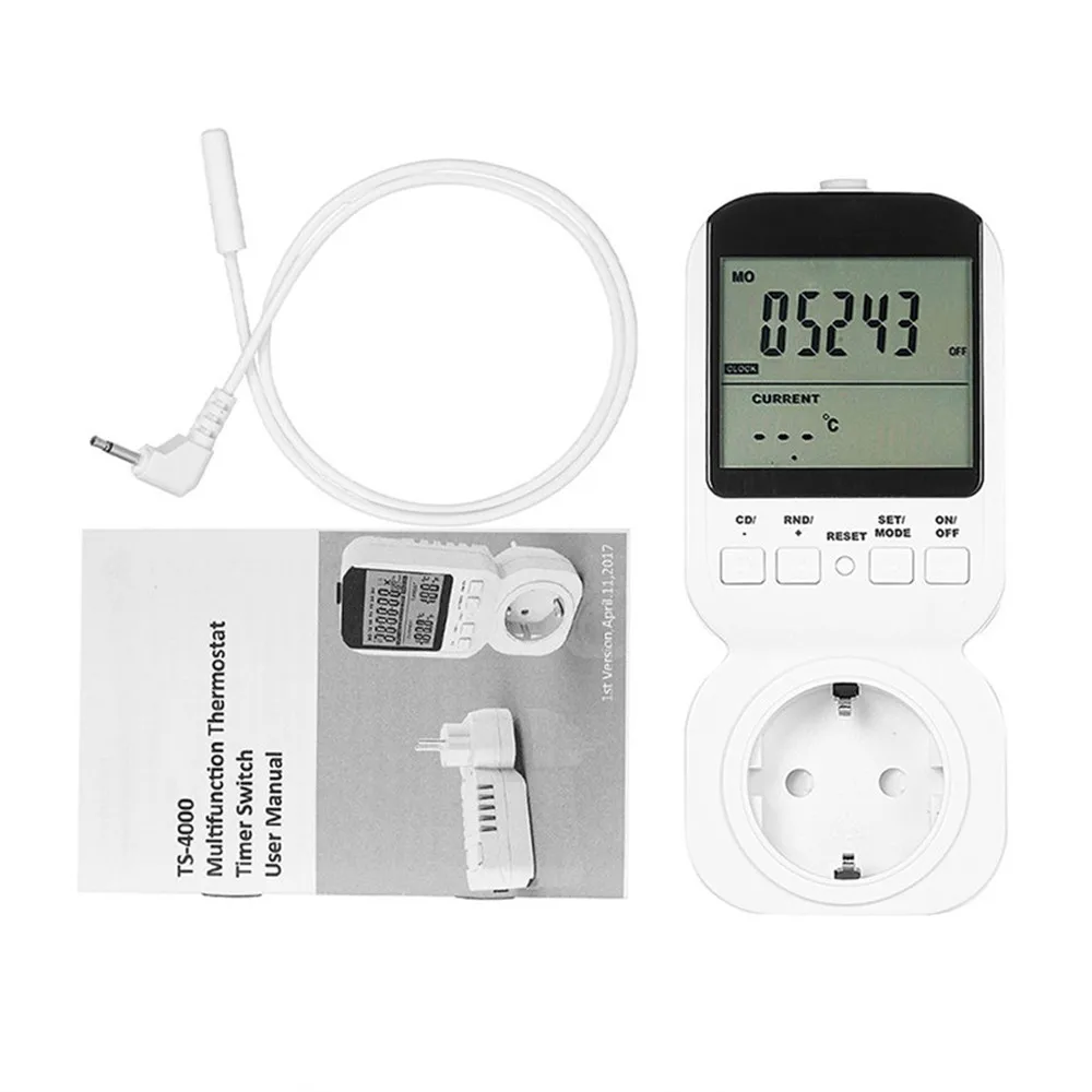 

Multi-function Thermostat Timer Switch Socket with Sensor Probe Digital Clock LCD Display Energy-saving Mechanical Timing Switch