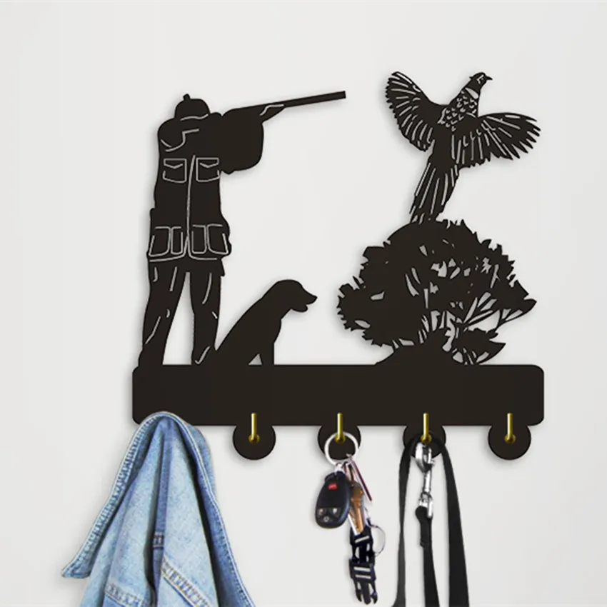 1Piece Vintage Wall Decoration Hooks Pheasant Hunter Scene Keys Holder Organizer Hook Rack For Bathroom Decor | Дом и сад