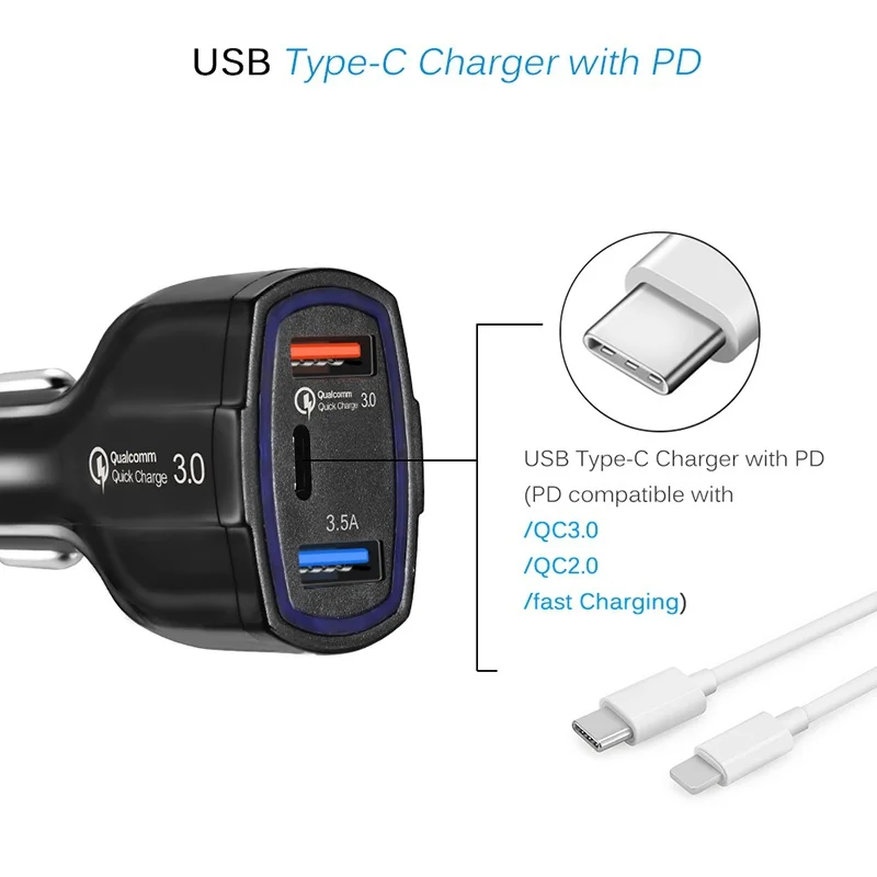 المزدوج USB C PD سريعة تهمة 3.0 شاحن سيارة USB صغير للهاتف المحمول شاحن ل سيارة سريع شاحن الهاتف ل huawei iphone xiaomi