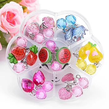 

Baby girl jewelry cartoon fruit shape children girl earrings clip princess sweet clip earrings jewelry girl jewelry gift set