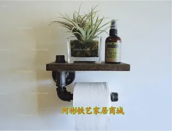 

Customized village retro Japanese Zakka toilet, bathroom, iron hose, paper towel rack, solid wood shelf shelf