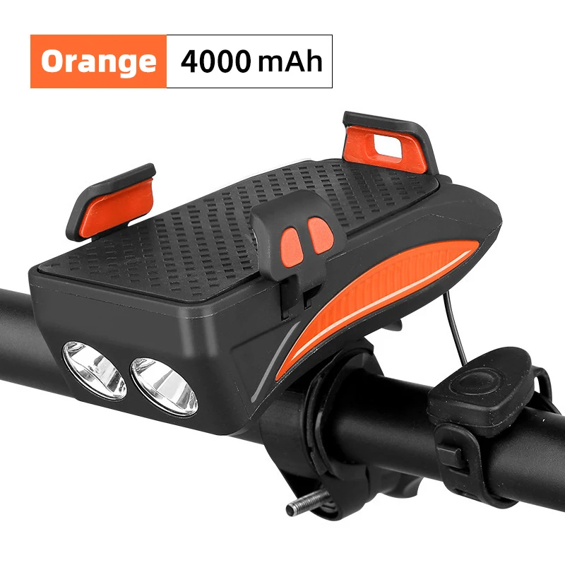 PCycling 4 в 1 велосипедный держатель для телефона электика мотоцикл USB зарядка Водонепроницаемый MTB дорожный фонарь для велосипеда 130 децибел Рог power Bank - Цвет: Orange 4000mAh