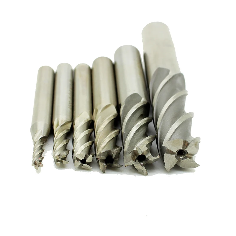 

6pcs HSS CNC Cutter 4 Flute End Mill Straight Shank Mills Milling Drill Bit Set 1/8 3/16 1/4 5/16 3/8 1/2 inch