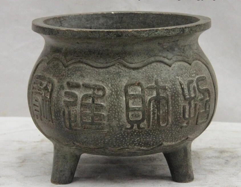 

Old Buddhism Copper Bronze Three Foot Ding Amitabha Incense Burner Censer Statue