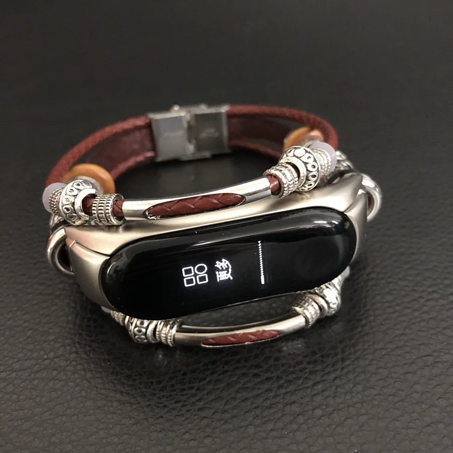 Для Xiao mi Band 2 браслет бусины в стиле ретро браслет из натуральной кожи для mi Band 3 ремешок Pulseira для Xiaomi mi Band 3 Аксессуары