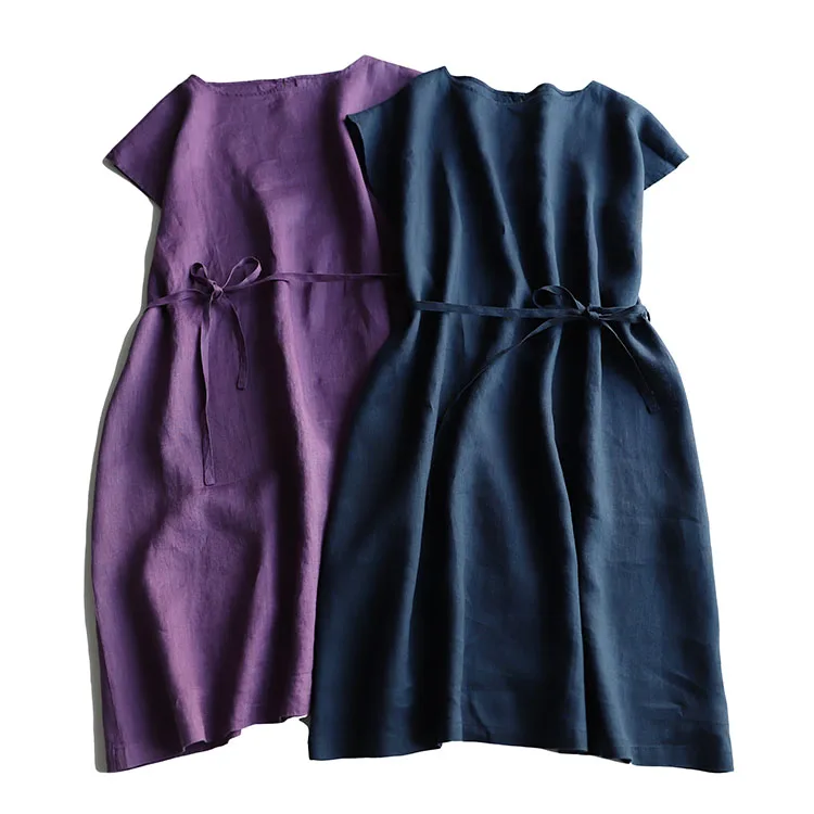 

Summer Women Loose Plus Size Japanese Style Soft Comfortable Water Washed Linen Sleeveless Dresses