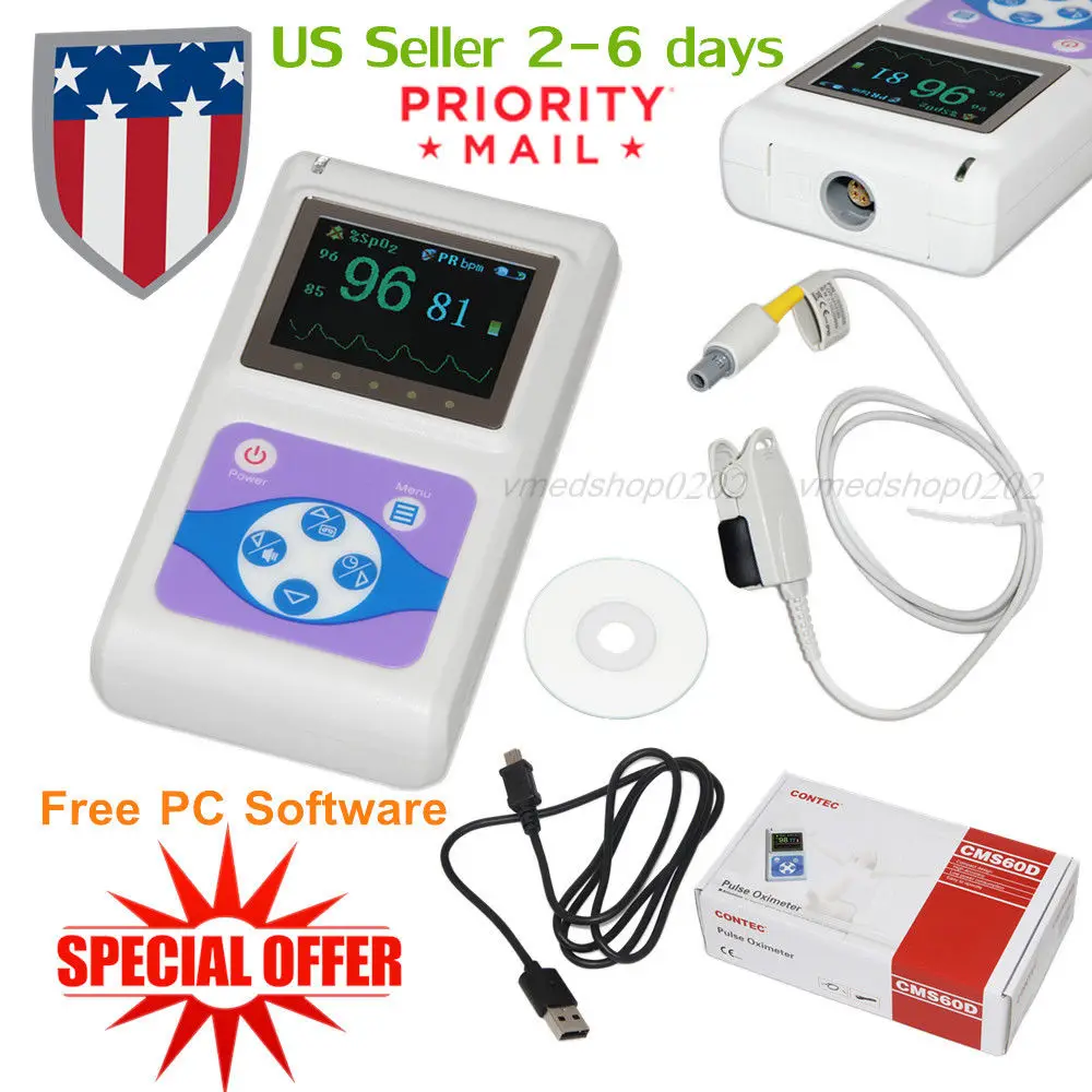 FDA 24h Finger Pulse Oximeter SpO2 PR Sleep Heart Rate Monitor, Alarm+ Software CONTEC CMS60D FDA 24h Finger Pulse Oximeter SpO2 PR Sleep Heart Rate Monitor, Alarm+ Software CONTEC CMS60D