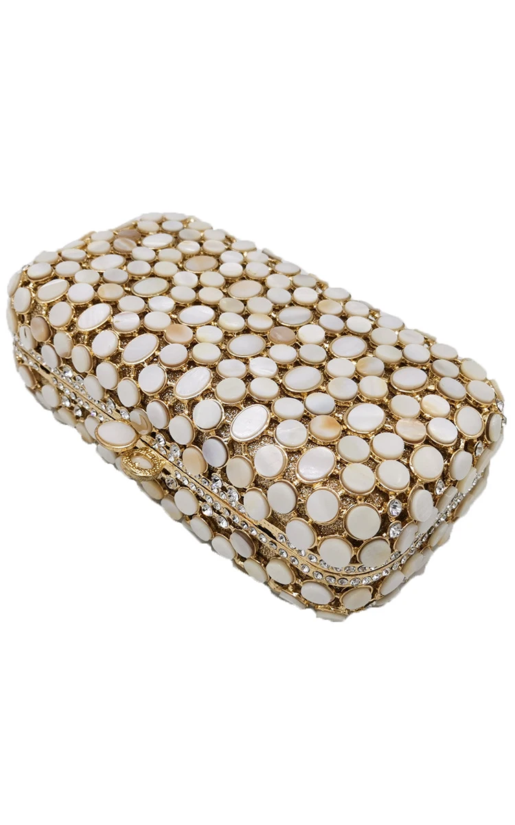 Boutique De FGG Natural Shell Women Evening Bags Minaudiere Handbags Wedding Formal Dinner Mother of Pearl Crystal Clutch Purse