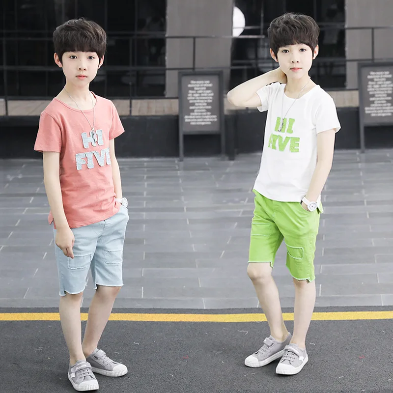 2018 summer teenage boys clothing sets 2 pieces t shirt +trousers in