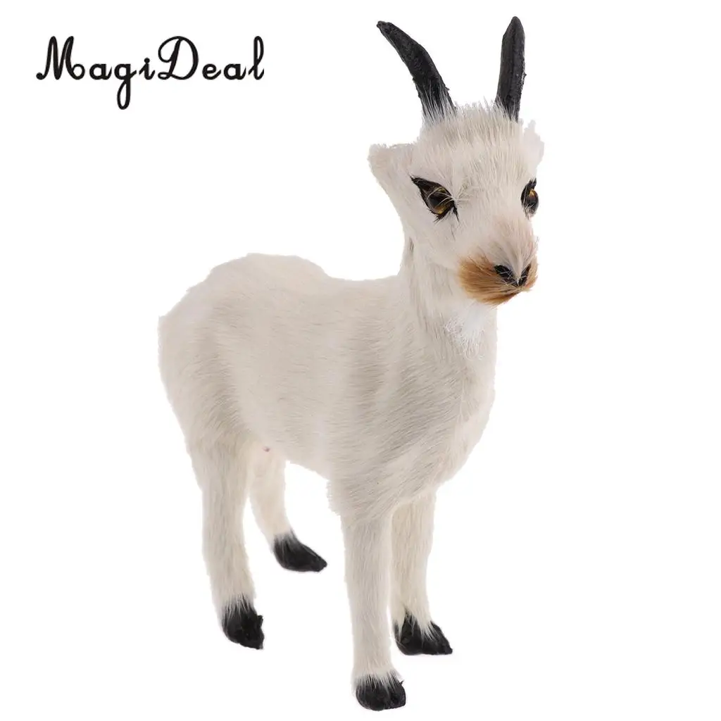 MagiDeal 1Pc Realistic Faux Fur Stanidng Goat Animal Model Figures Cute Plush Toy for Baby Kids Home Bedroom Car Decoration