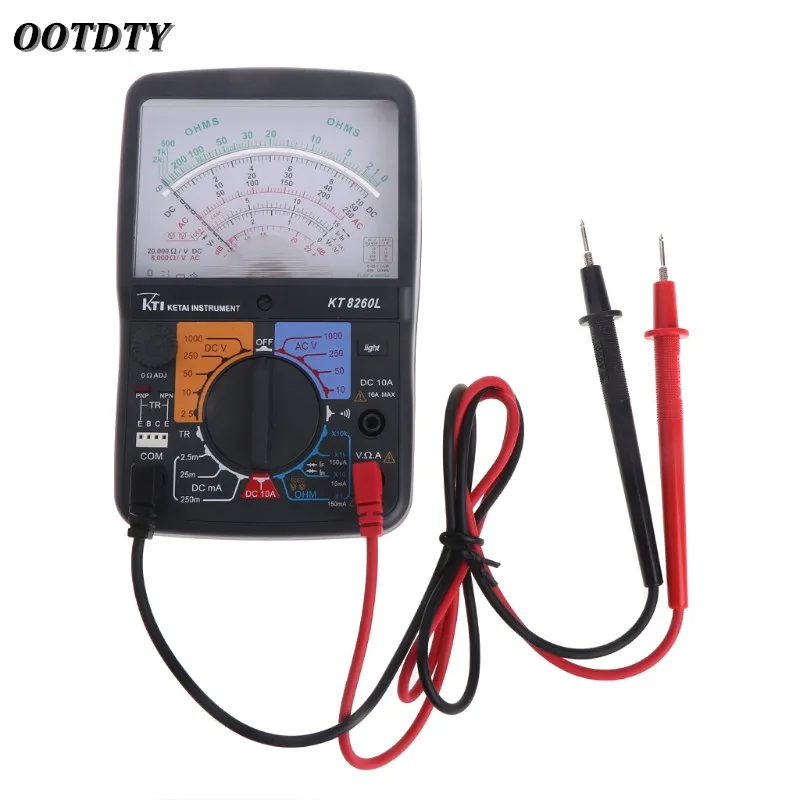 

OOTDTY KT8260L Analog Multimeter ACV/DCV/DCA/Electric Ohm Resistance Tester w/ Test Pen