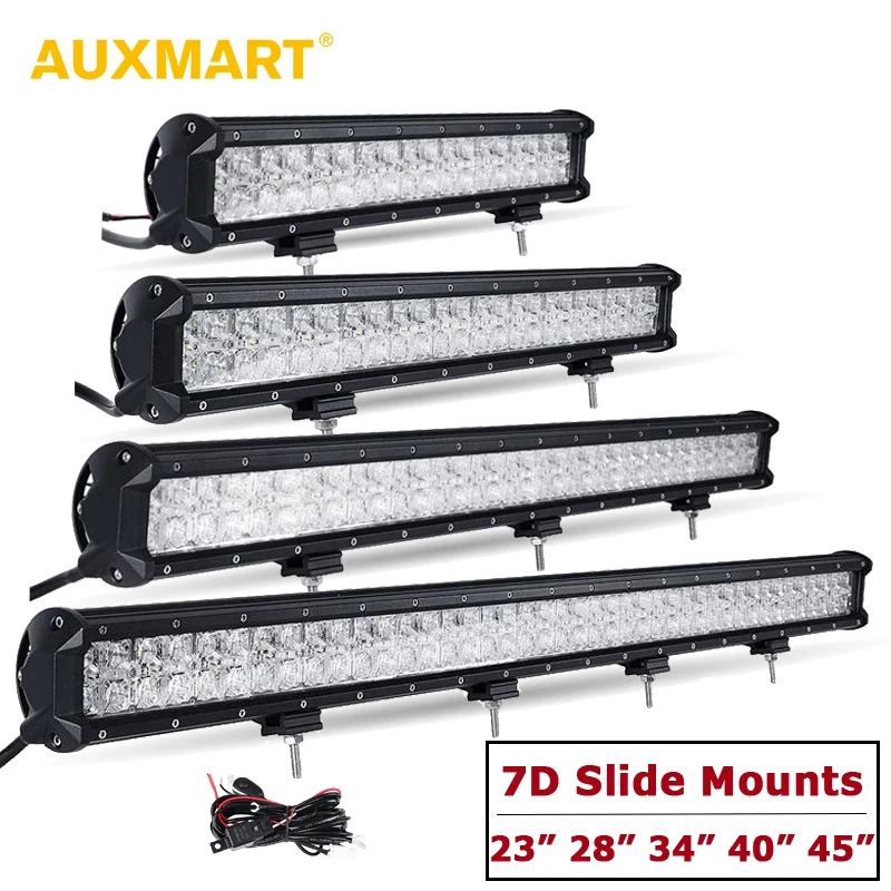 Auxmart 7D 23 28 34 40 45 led light bar straight combo beam offroad driving lamps